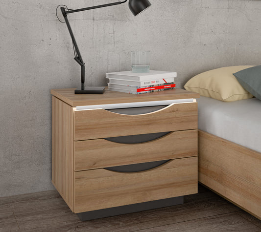 Noptiera 3 Sertare Unbound, Riviera Oak Si Uni Wolfram Grey, 61.4 Cm