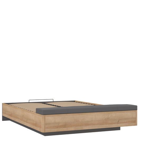 Rama Pat Unbound Cu Dimensiune Saltea 150 x 190 Cm, Somiera RabatabilaRiviera Oak Si Uni Wolfram Grey