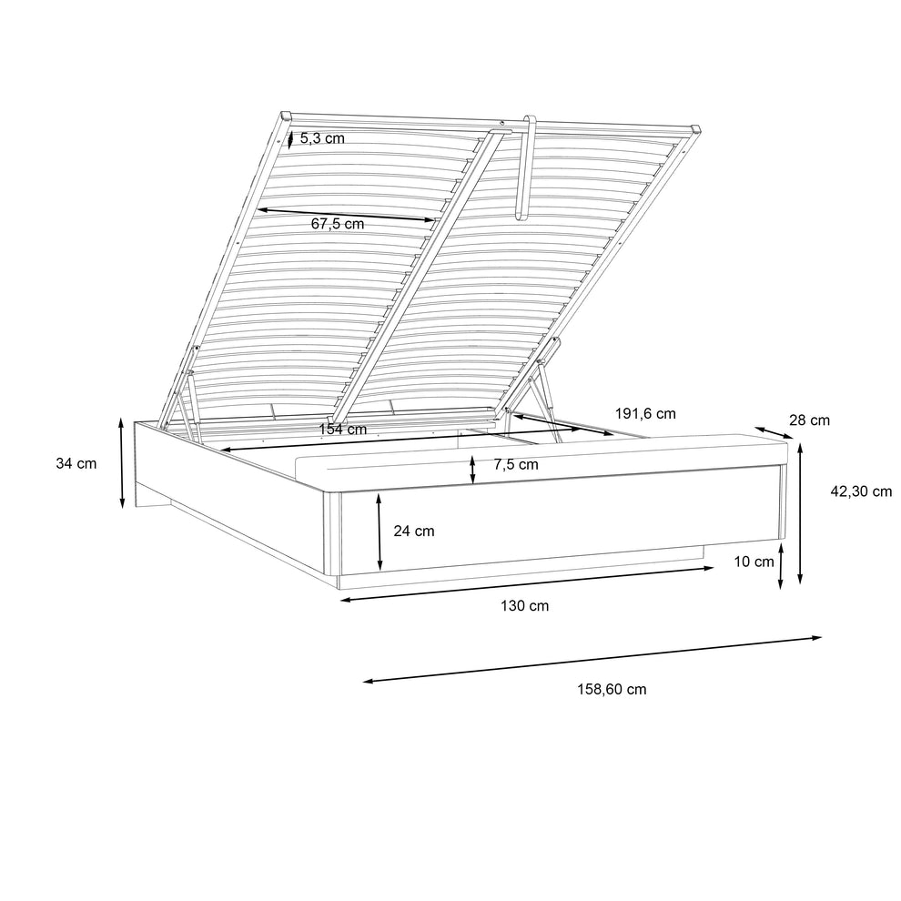 Pat Unbound Cu Dimensiune Saltea 150 x 190 Cm, Capatai Inclus si Somiera RabatabilaRiviera Oak Si Uni Wolfram Grey