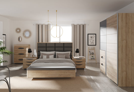 Pat Unbound Cu Dimensiune Saltea 150 x 190 Cm, Capatai Inclus si Somiera RabatabilaRiviera Oak Si Uni Wolfram Grey