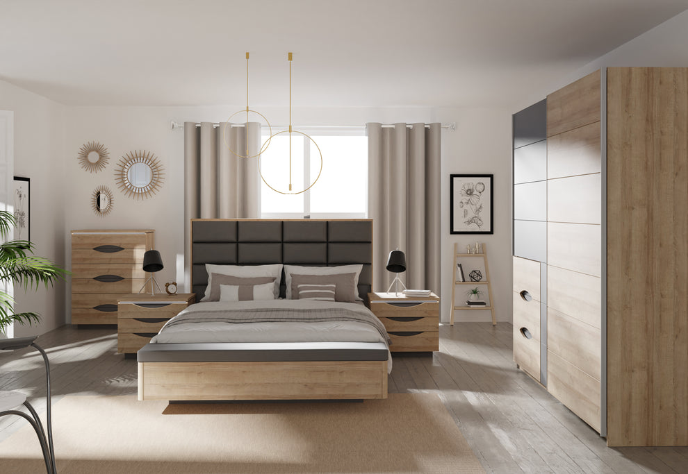 Pat Unbound Cu Dimensiune Saltea 150 x 190 Cm, Capatai Inclus si Somiera RabatabilaRiviera Oak Si Uni Wolfram Grey