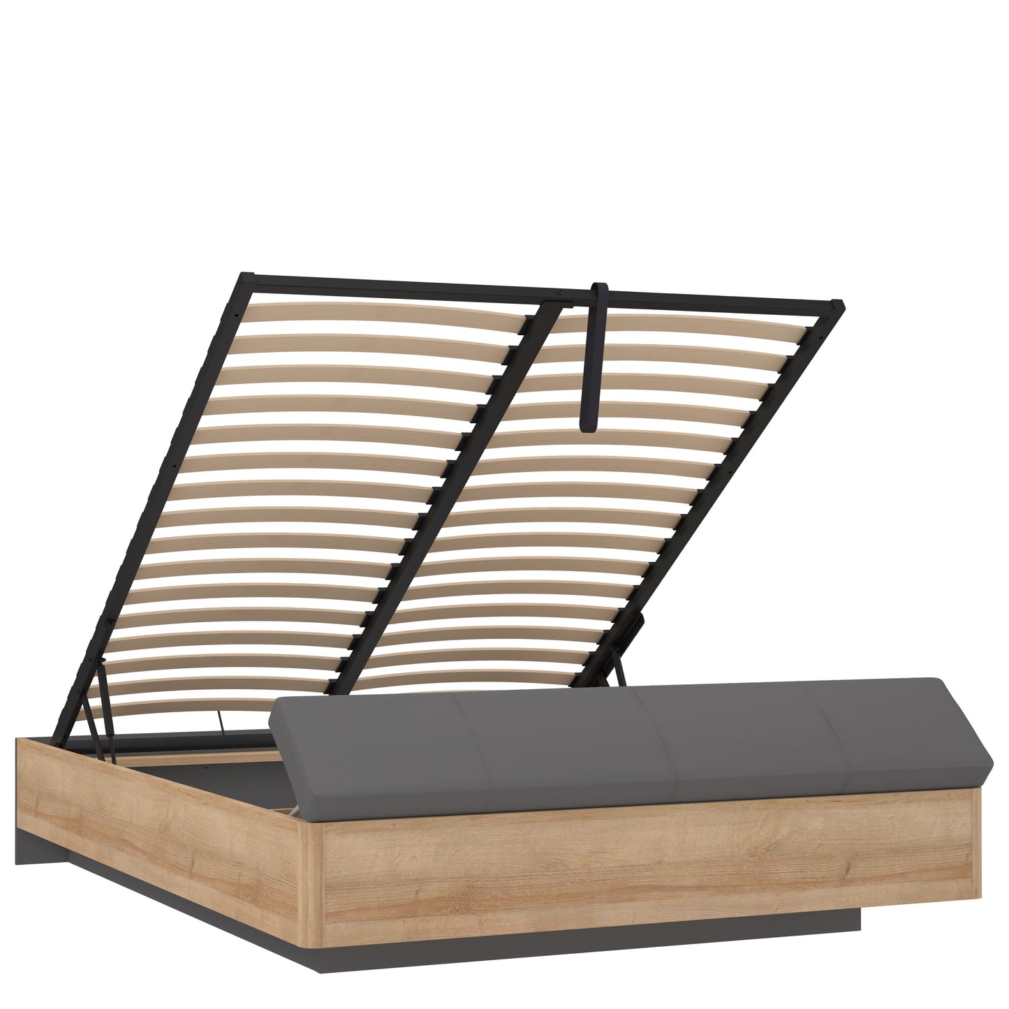 Pat Unbound Cu Dimensiune Saltea 150 x 190 Cm, Capatai Inclus si Somiera RabatabilaRiviera Oak Si Uni Wolfram Grey