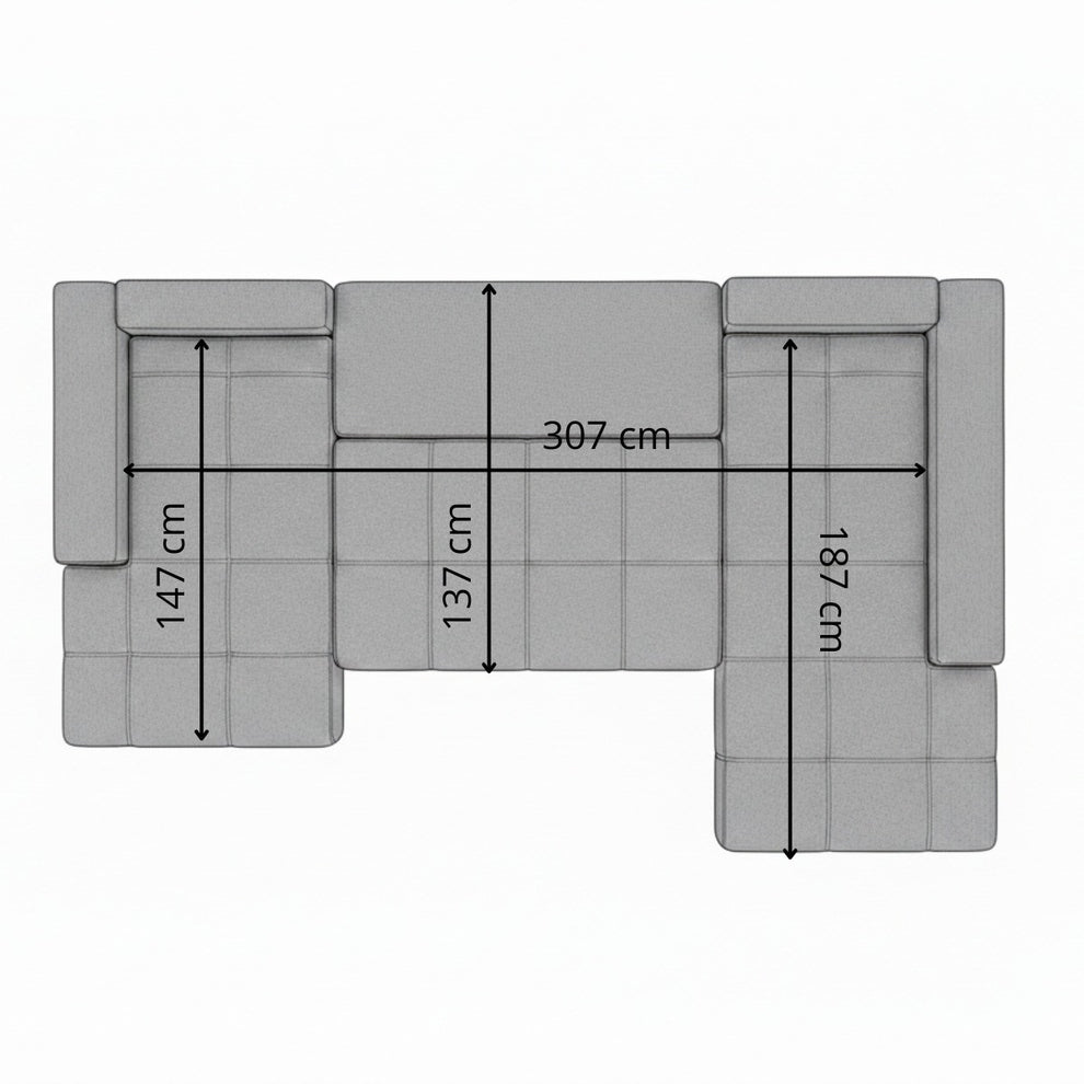 Coltar U Extensibil Otis Dreapta, 6 Locuri, Lada Depozitare, Gri Inchis, 357 Cm
