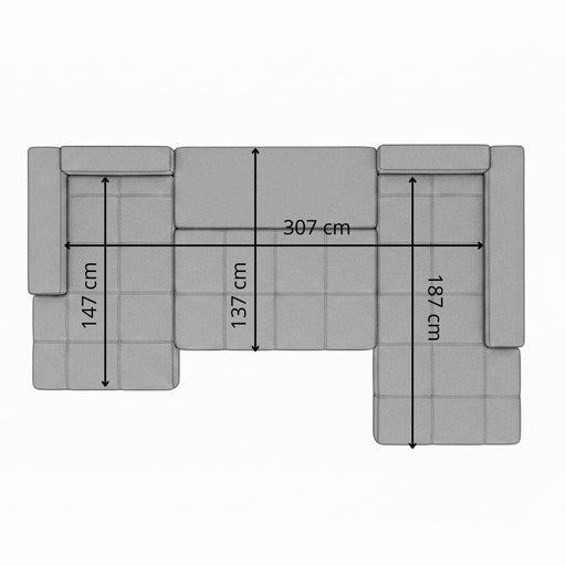 Coltar U Extensibil Otis Dreapta, 6 Locuri, Lada Depozitare, Gri, 357 Cm