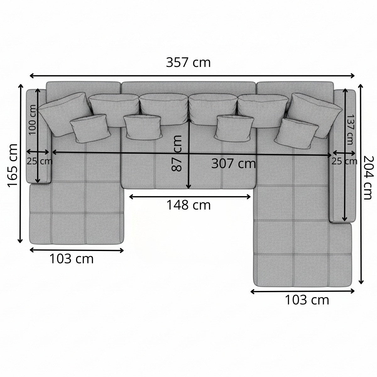 Coltar U Extensibil Otis Dreapta, 6 Locuri, Lada Depozitare, Gri Albastrui, 357 Cm