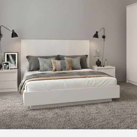 Set Dormitor Cu Comoda Mancester, Pat 160 x 200 Cm, Kashmir Si Gri Deschis