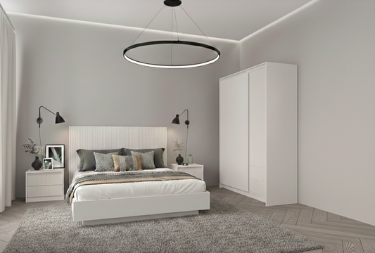 Set Dormitor Mancester, Pat 160 x 200 Cm, Kashmir Si Gri Deschis