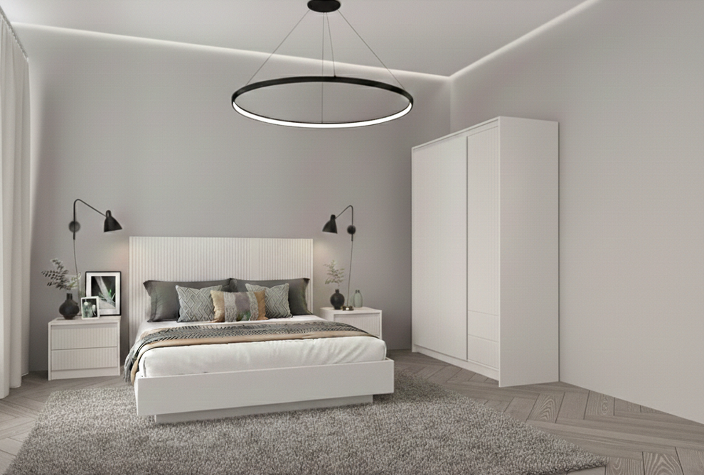 Set Dormitor Mancester, Pat 160 x 200 Cm, Kashmir Si Gri Deschis