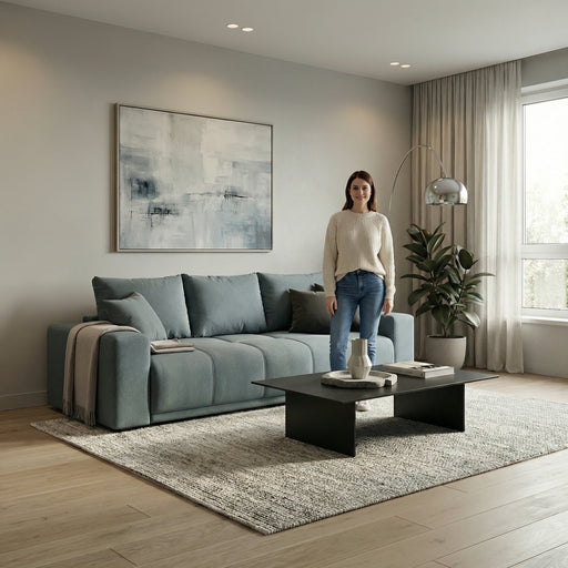 Canapea Extensibila Otis, 3 locuri, Lada Depozitare, Gri Albastrui, 240 Cm