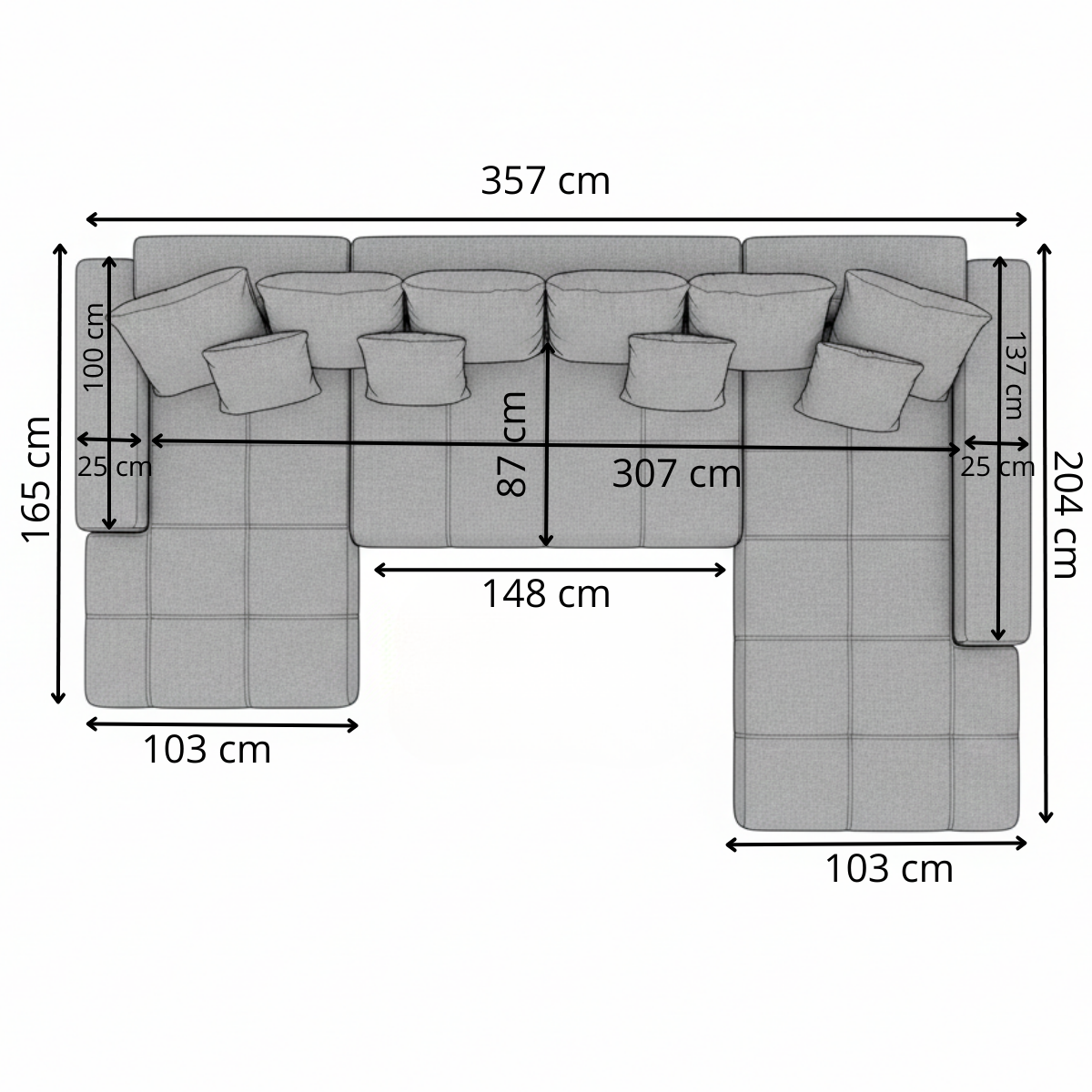 Coltar U Extensibil Otis Stanga, 6 Locuri, Lada Depozitare, Gri deschis, 357 Cm