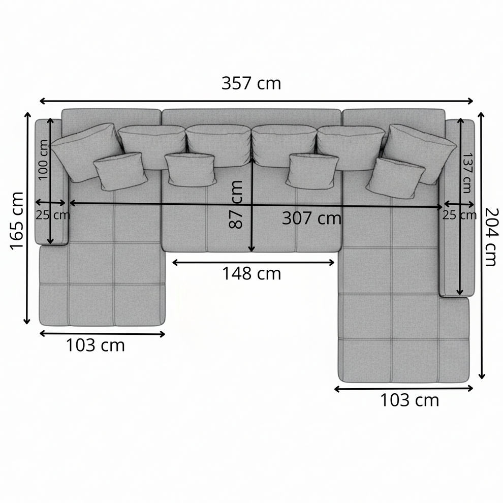 Coltar U Extensibil Otis Dreapta, 6 Locuri, Lada Depozitare, Gri deschis, 357 Cm