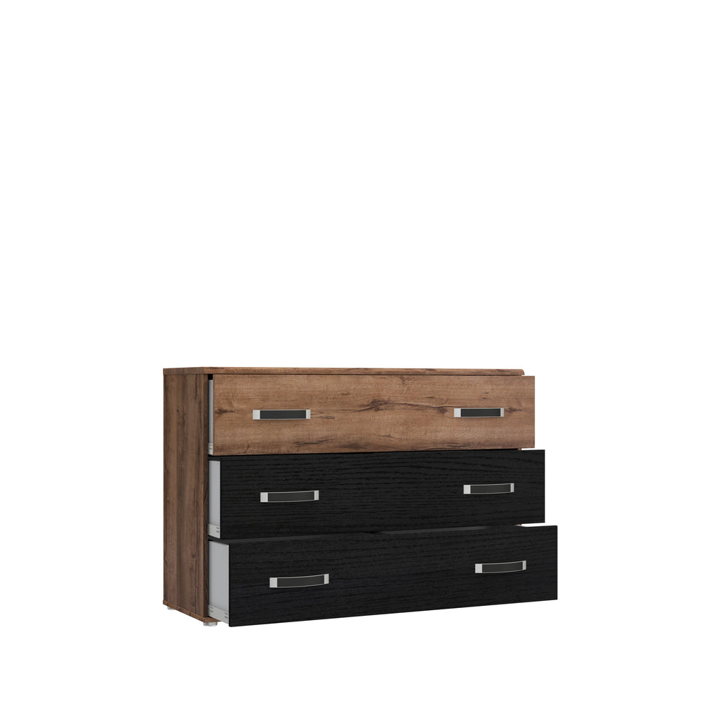 Comoda Cu 3 Sertare Rondino, Black Oak Mud Oak, 120.4 Cm