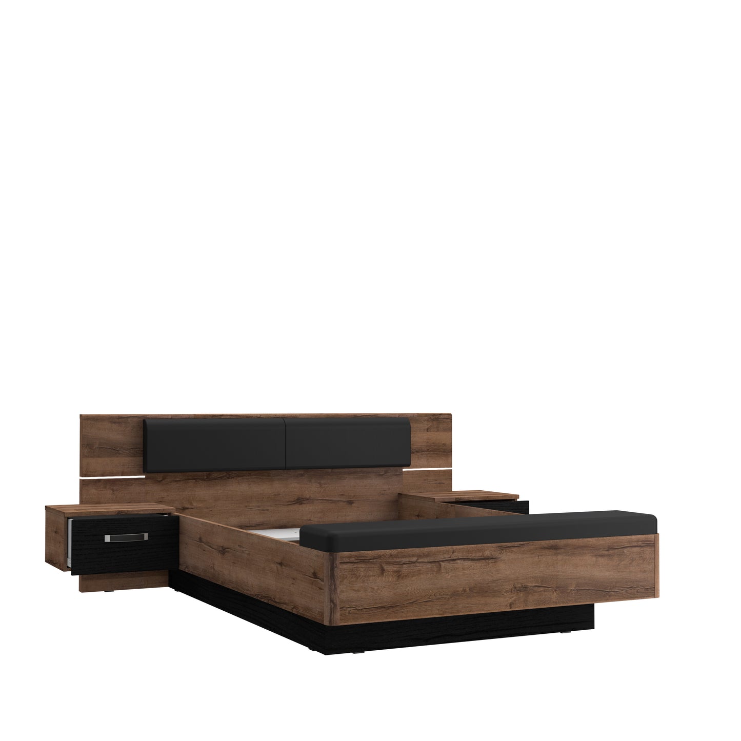 Pat Cu Noptiere Rondino, Dimensiune Saltea 140 x 190 Cm, Black Oak Mud Oak