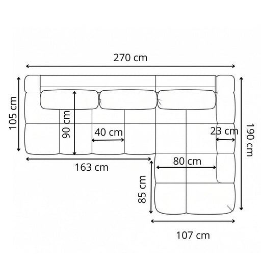 Coltar Extensibil Stanga Luna, Lada Depozitare, 5 Locuri, ONYX 1 IVORY, 270 Cm