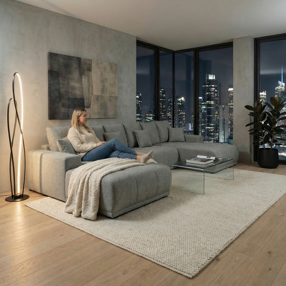 Coltar U Extensibil Otis Stanga, 6 Locuri, Lada Depozitare, Gri, 357 Cm