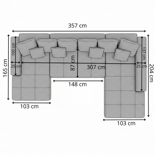 Coltar U Extensibil Otis Stanga, 6 Locuri, Lada Depozitare, Gri Inchis, 357 Cm