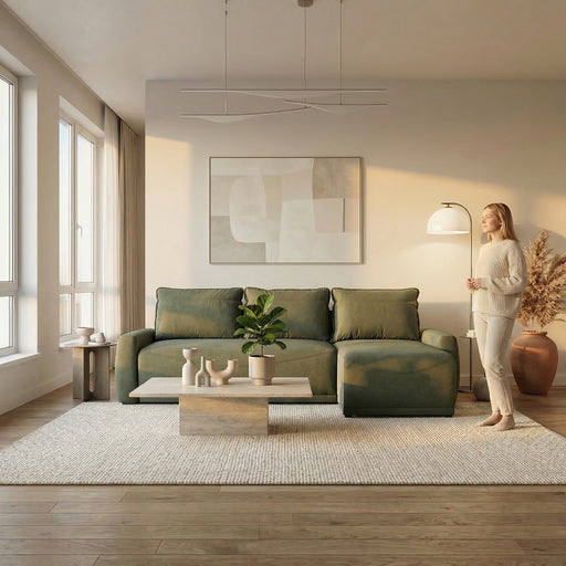 Coltar Extensibil Lea Interschimbabil Stanga/Dreapta, 5 Locuri, Lada Depozitare, Verde