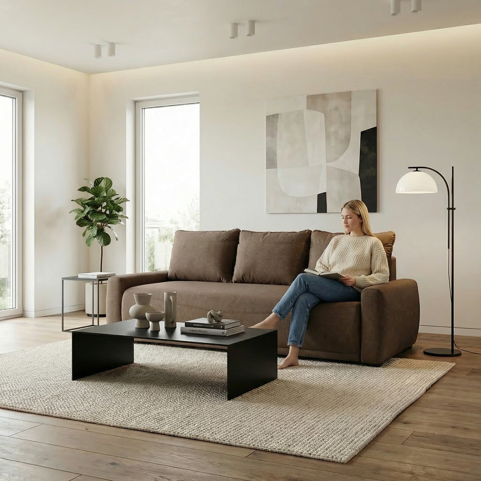Canapea Extensibila Lea, 3 Locuri, Lada Depozitare, Maro, 225 Cm