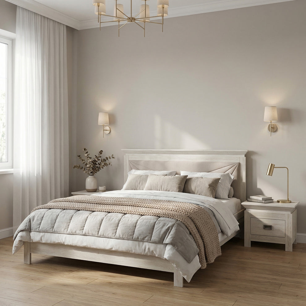 Pat Dormitor Casablanca Loft, Dimensiune Saltea 140 x 200 Cm, Cu Tablie Tapitata, Gri,