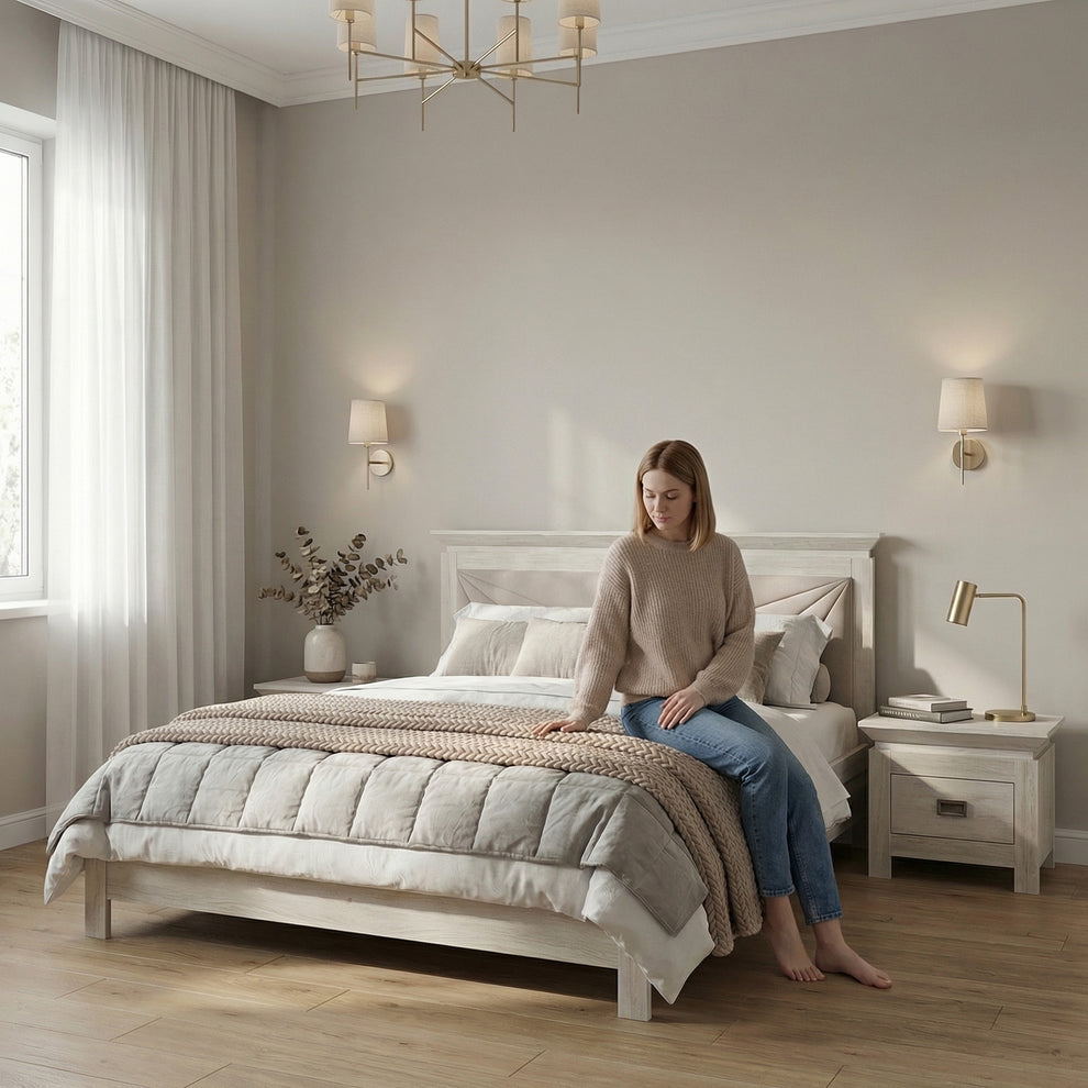 Pat Dormitor Casablanca Loft, Dimensiune Saltea 140 x 200 Cm, Cu Tablie Tapitata, Gri,