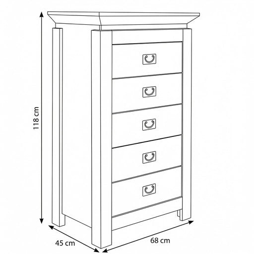 Comoda Casablanca Loft Cu 5 Sertare, 68 Cm