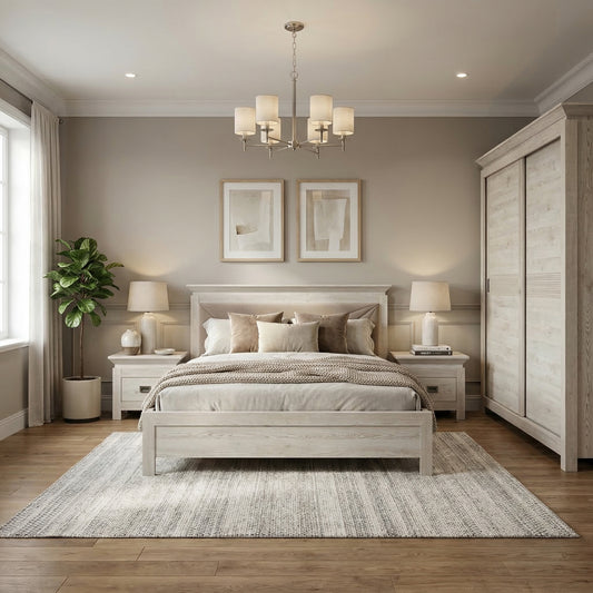 Set Dormitor Casablanca Loft, Pat Cu Dimensiune Saltea 180 X 200, Dulap De 210 Cm, 2 Noptiere