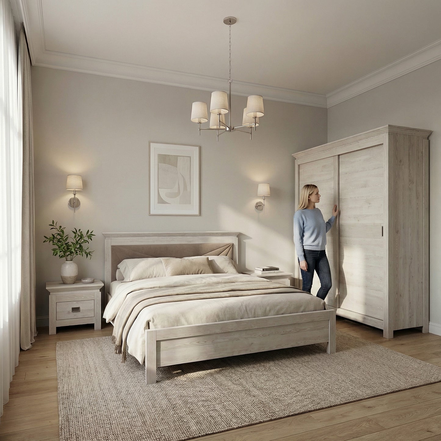 Set Dormitor Casablanca Loft, Pat Cu Dimensiune Saltea 180 X 200, Dulap De 210 Cm, 2 Noptiere