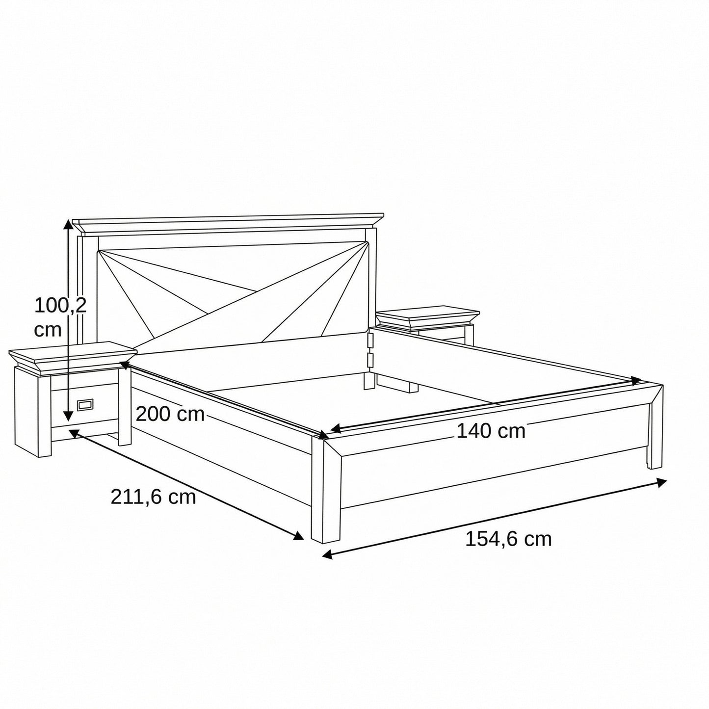 Set Dormitor Casablanca Loft, Pat Cu Dimensiune Saltea 140 X 200, Dulap De 210 Cm, 2 Noptiere