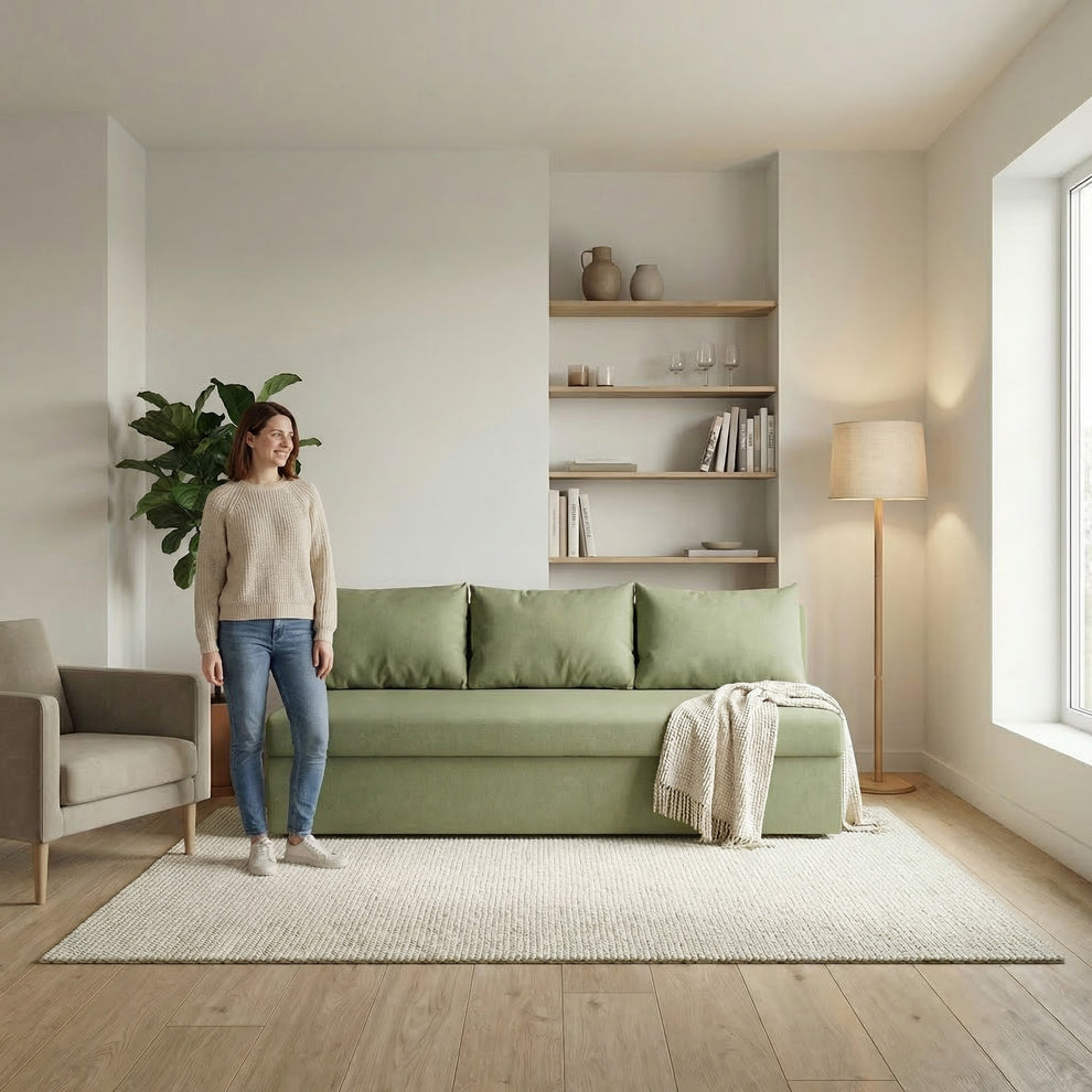 Canapea Extensibila Cu Lada Depozitare Vario, Verde, 191 x 98 x 80 Cm