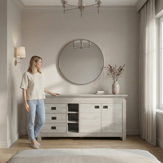 Comoda Casablanca Loft Cu 2 Usi Si 3 Sertare Gri Antic, 177 Cm