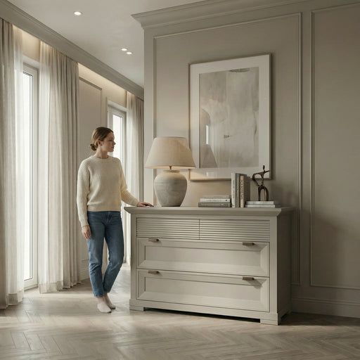 Comoda Cu 4 Sertare Verona Kashmir, Vopsit, Mobila Living, Inchidere Silentioasa, Sistem Push To Open, 125.8 cm