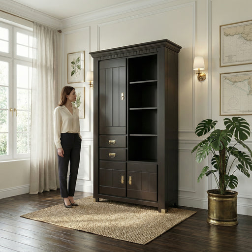 Vitrina 3 Usi Si 2 Sertare Saint Tropez, Vopsit Negru, 111 Cm