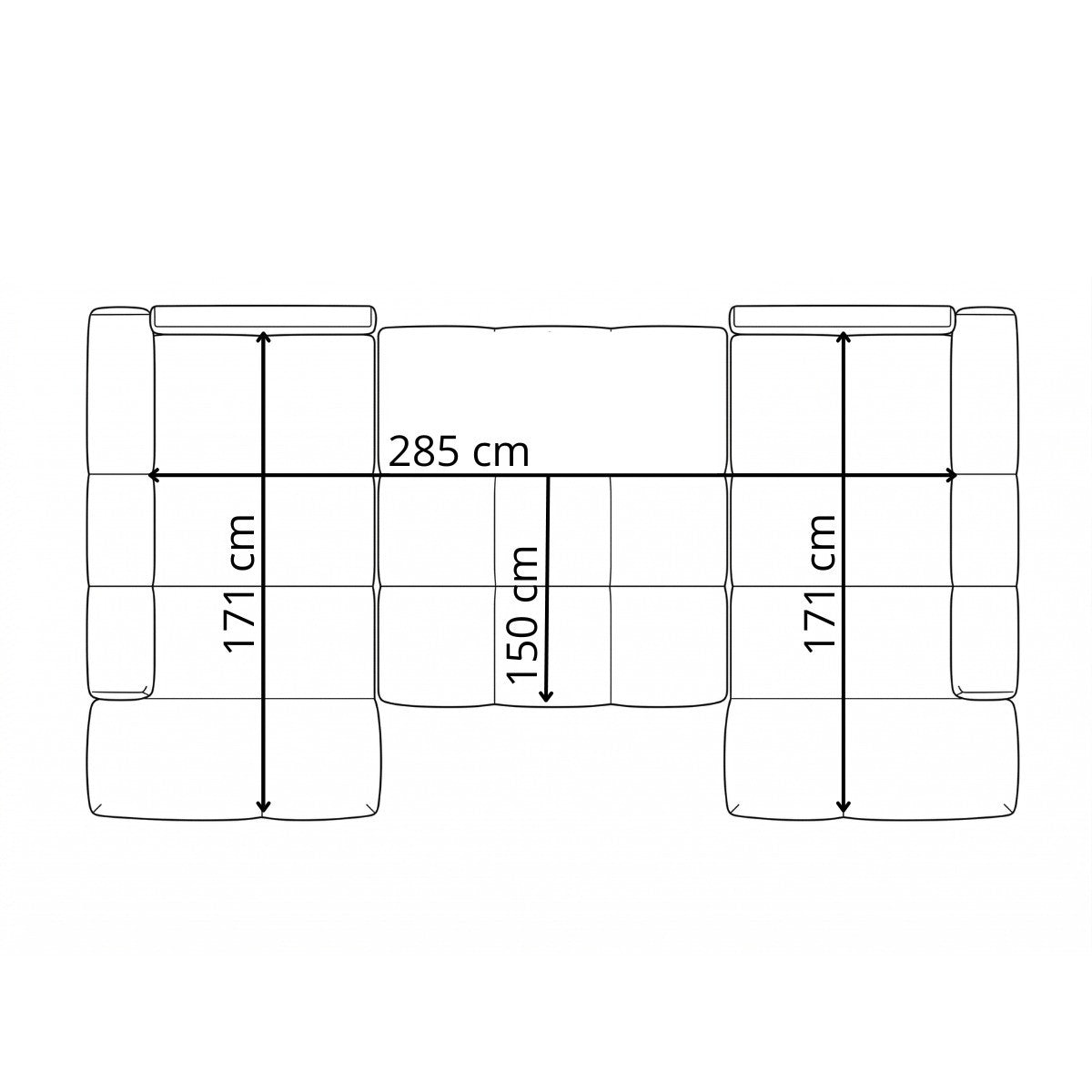 Coltar U Extensibil Luna, 6 Locuri, Onyx 1, 330 Cm