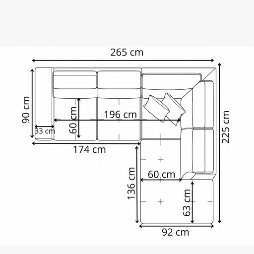 Coltar Extensibil Cu Otoman Ventotene, 5 Locuri, Lada Depozitare Crown 04, 265 Cm
