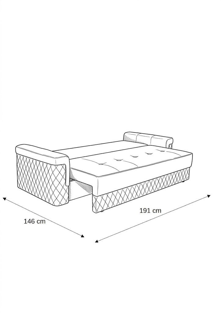 Canapea Extensibila Cu Lada Depozitare Torino, Gri, 233 x 72 x 92 Cm