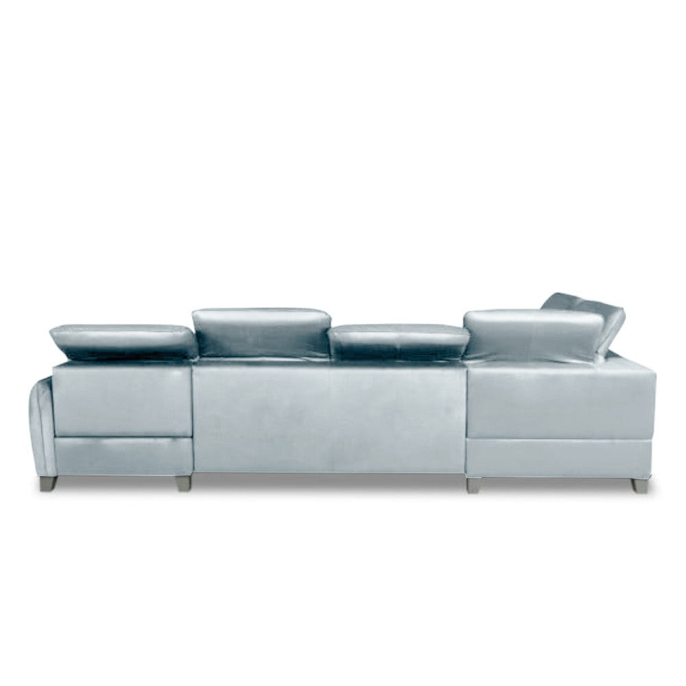 Coltar U Extensibil Cu Lada Tiago, Stanga, 6 Locuri, Tetiere Reglabile, Gri, 330 Cm