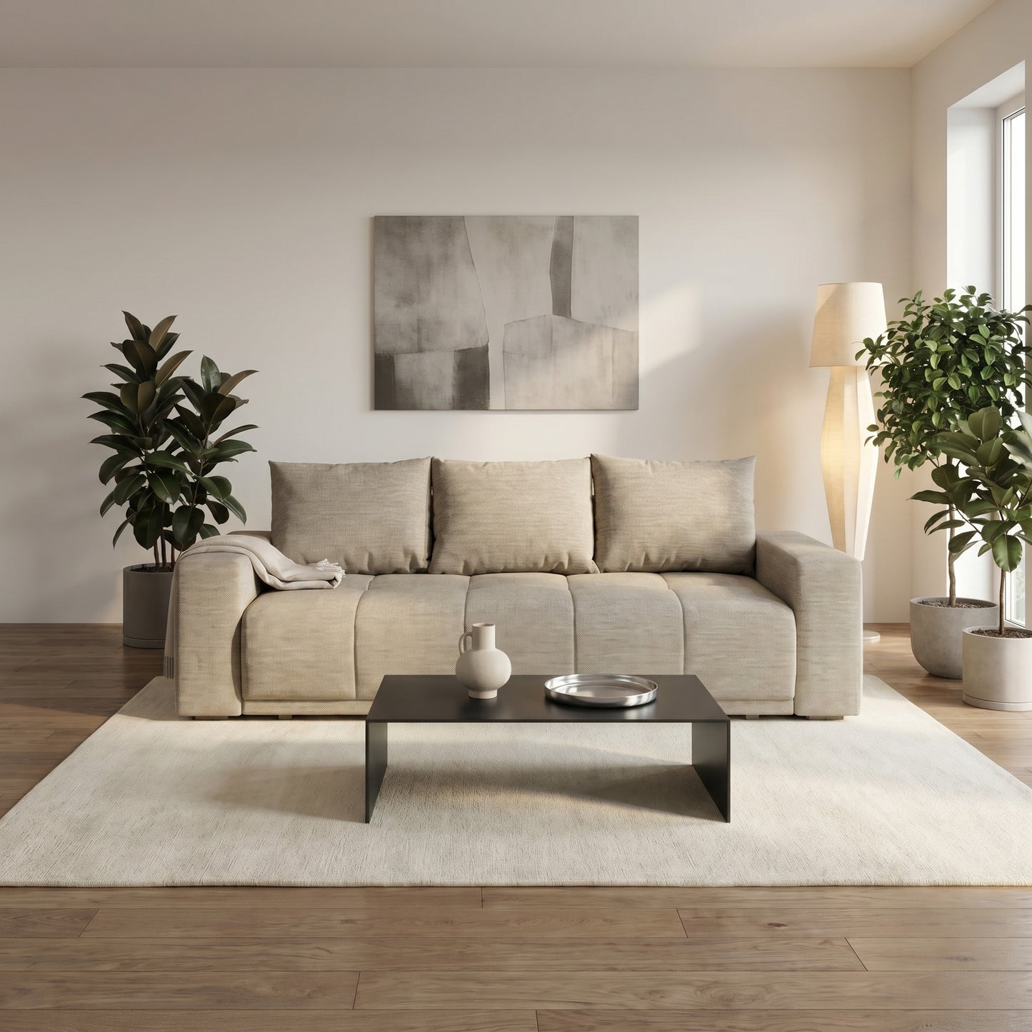 Canapea Extensibila Green, 3 locuri, Lada Depozitare, Bej, Stelar 16, 240 Cm