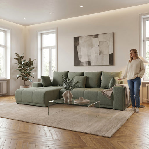 Coltar Cu Insula Dreapta Green, 5 Locuri, Lada Depozitare, Voltera Flax, 280 Cm