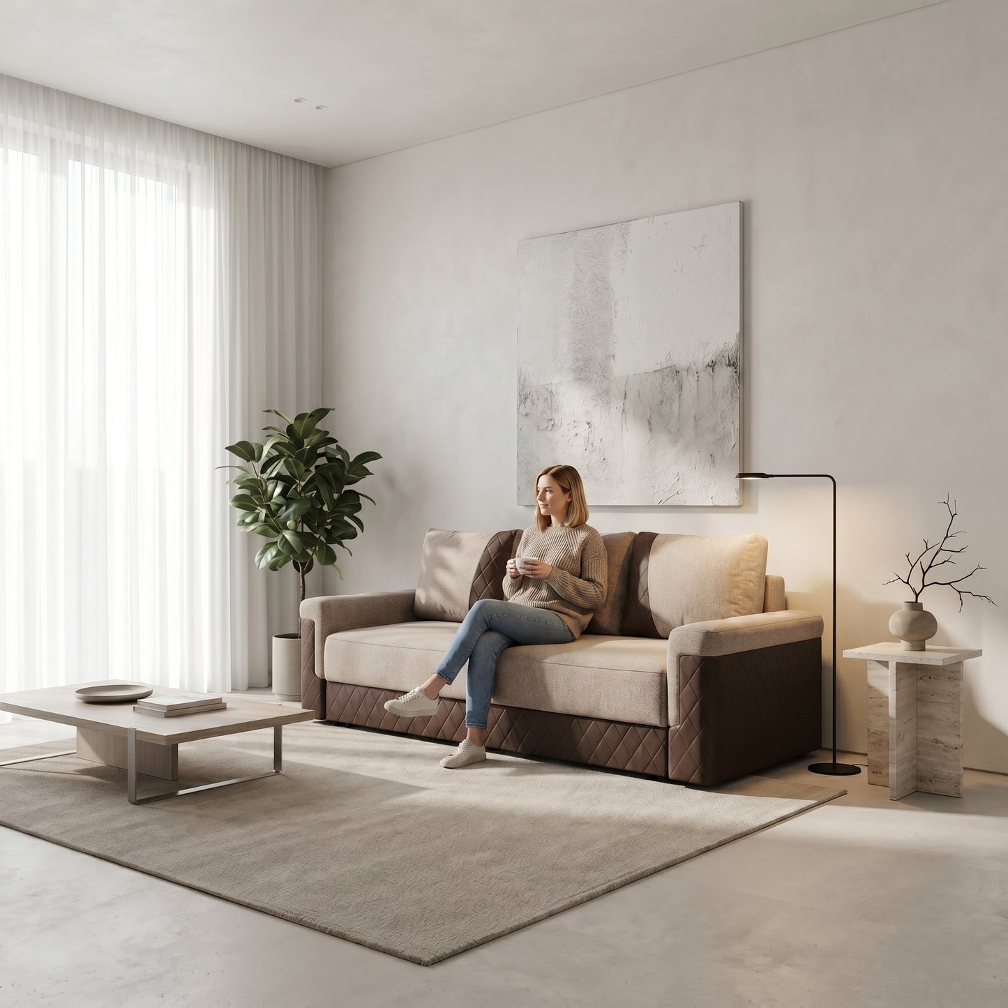 Canapea Extensibila Torino Lift Cu Lada Maro, 233 x 72 x 92 Cm