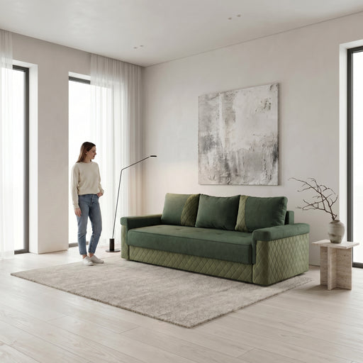 Canapea Extensibila Torino Lift Cu Lada Depozitare, Verde, 233 x 72 x 92 Cm