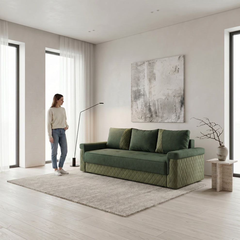 Canapea Extensibila Torino Lift Cu Lada Depozitare, Verde, 233 x 72 x 92 Cm