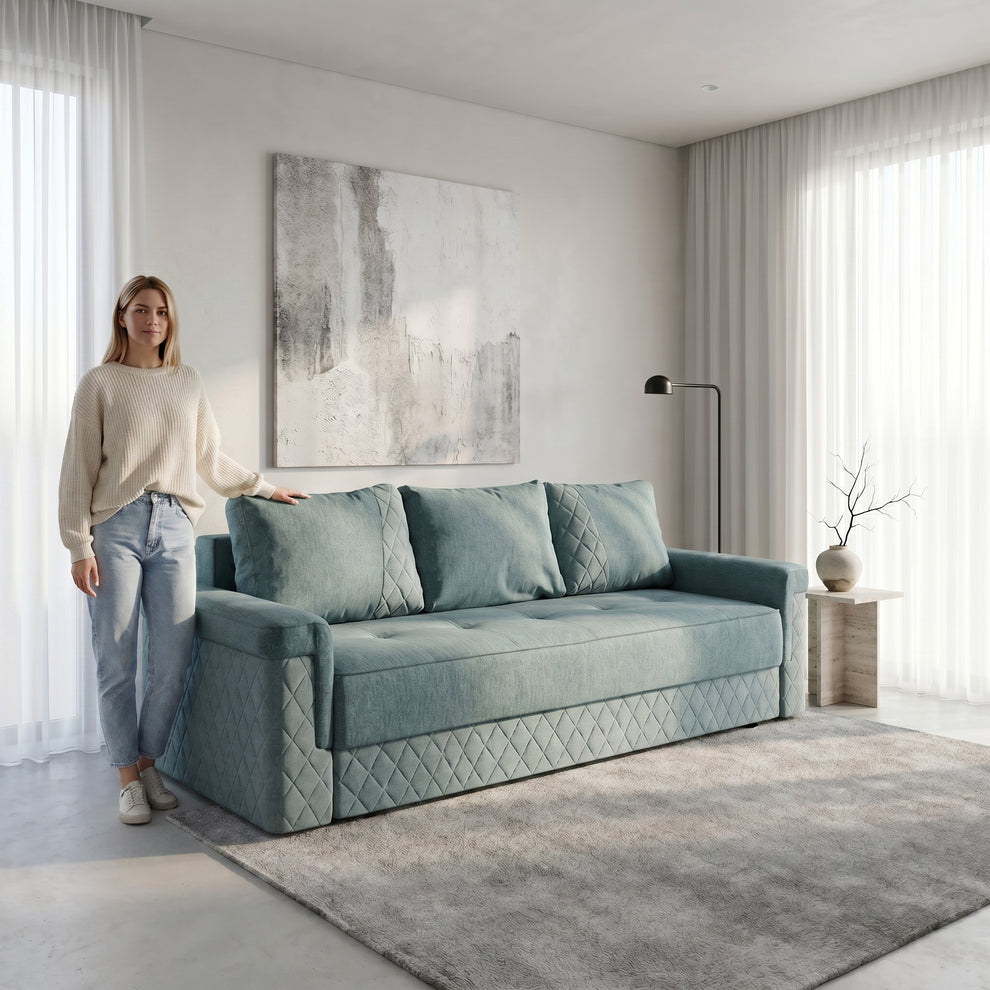 Canapea Extensibila Cu Lada Torino Lift Albastru, 233 x 92 Cm