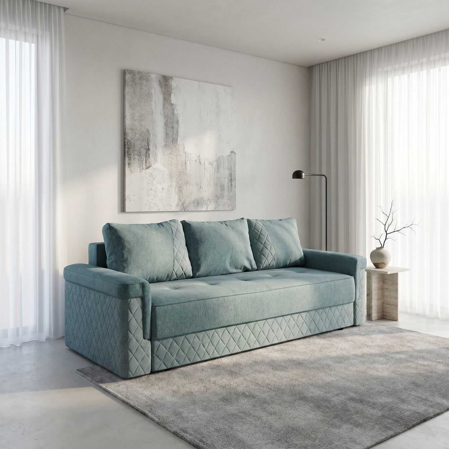 Canapea Extensibila Cu Lada Torino Lift Albastru, 233 x 92 Cm