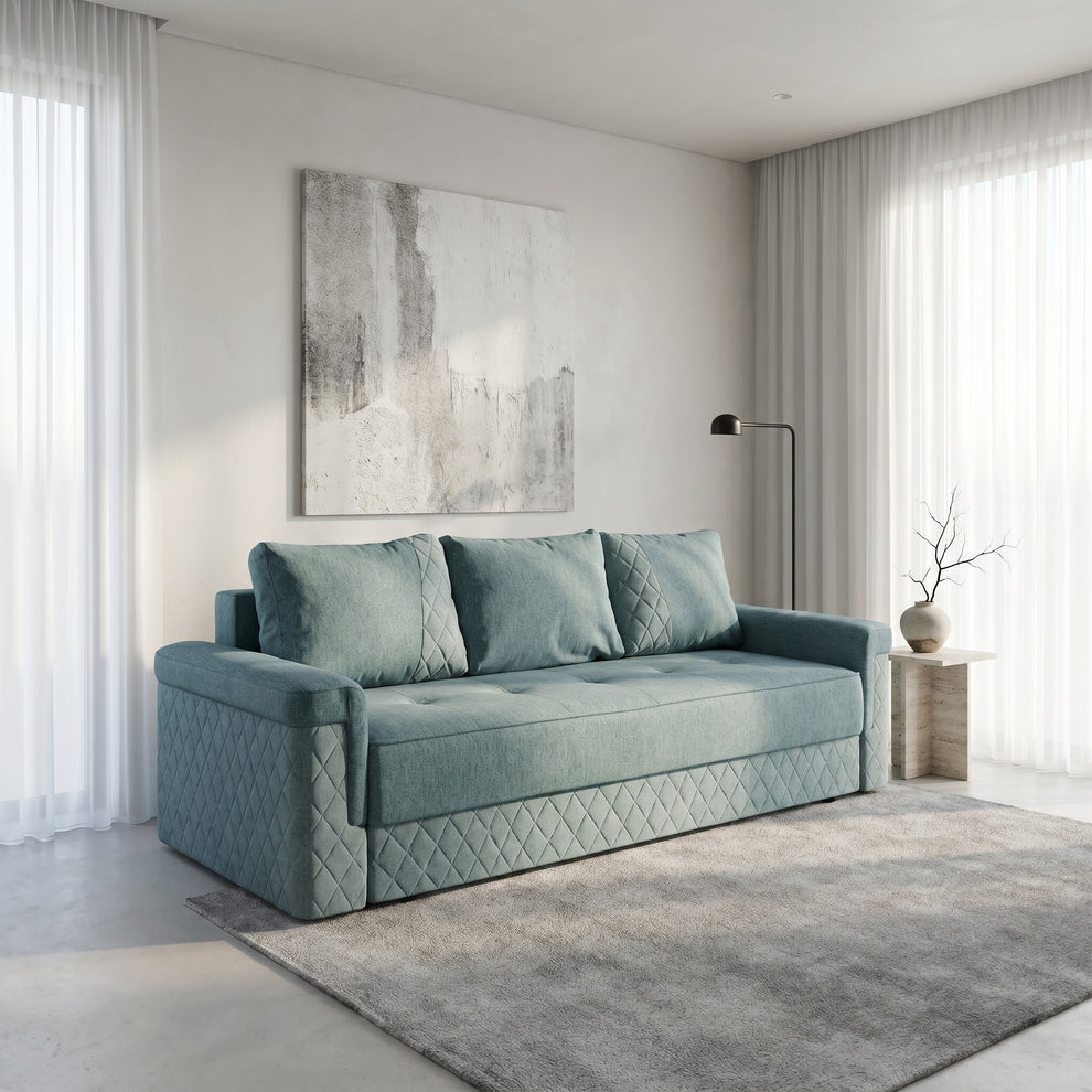 Canapea Extensibila Cu Lada Torino Lift Albastru, 233 x 92 Cm