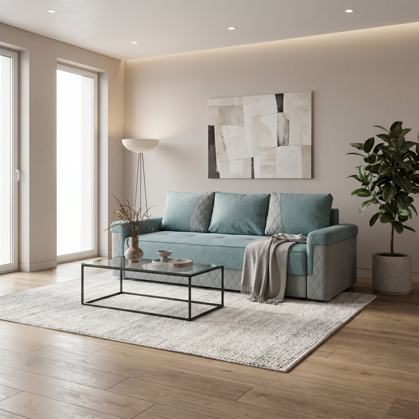 Canapea Extensibila Cu Lada Torino Lift Albastru, 233 x 92 Cm