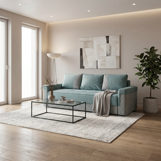 Canapea Extensibila Cu Lada Torino Lift Albastru, 233 x 92 Cm