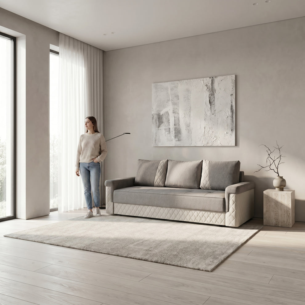 Canapea Extensibila Torino Lift Cu Lada Gri, 233 x 92 Cm