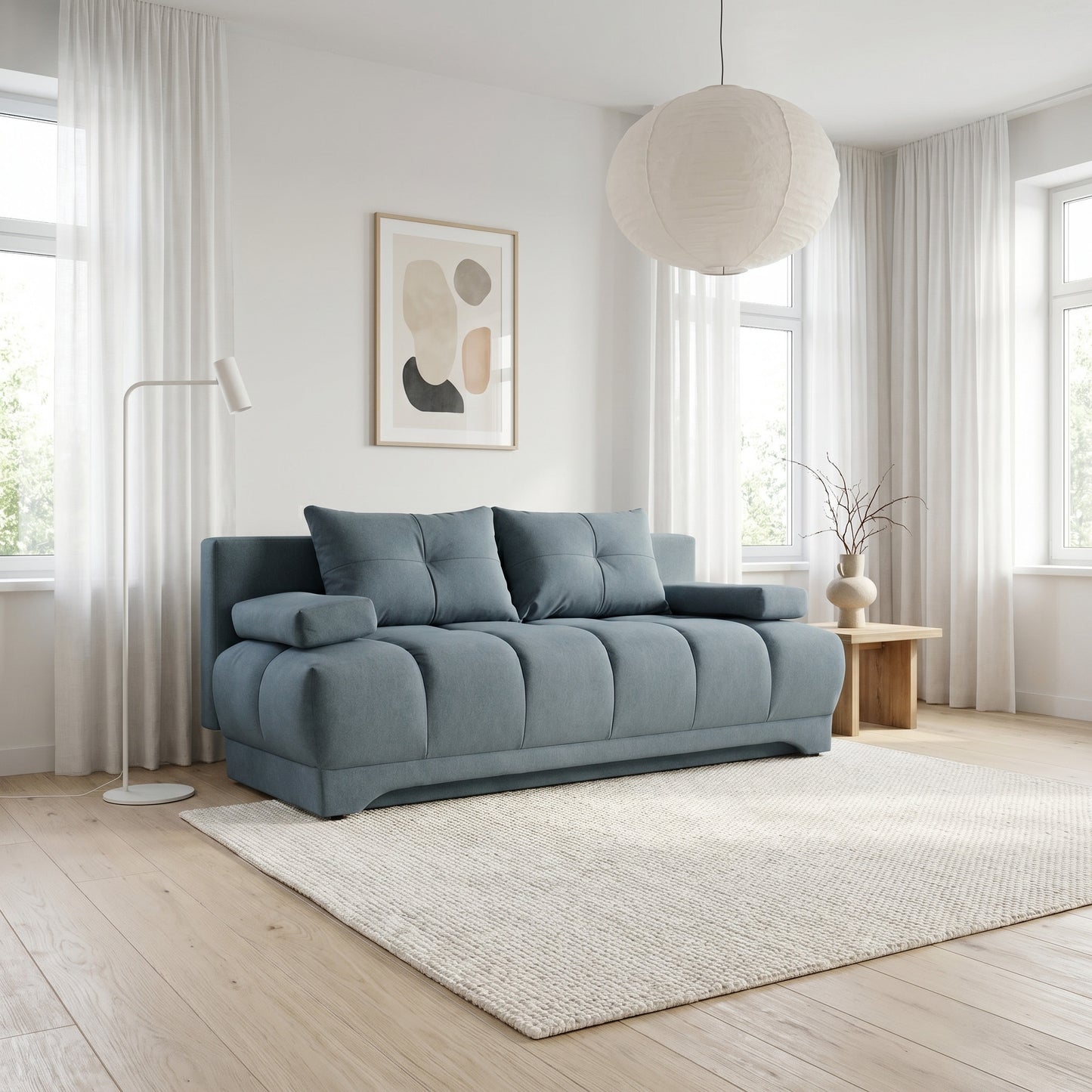 Canapea Extensibila Dali, 3 Locuri, Lada Depozitare, Albastru, 210 Cm