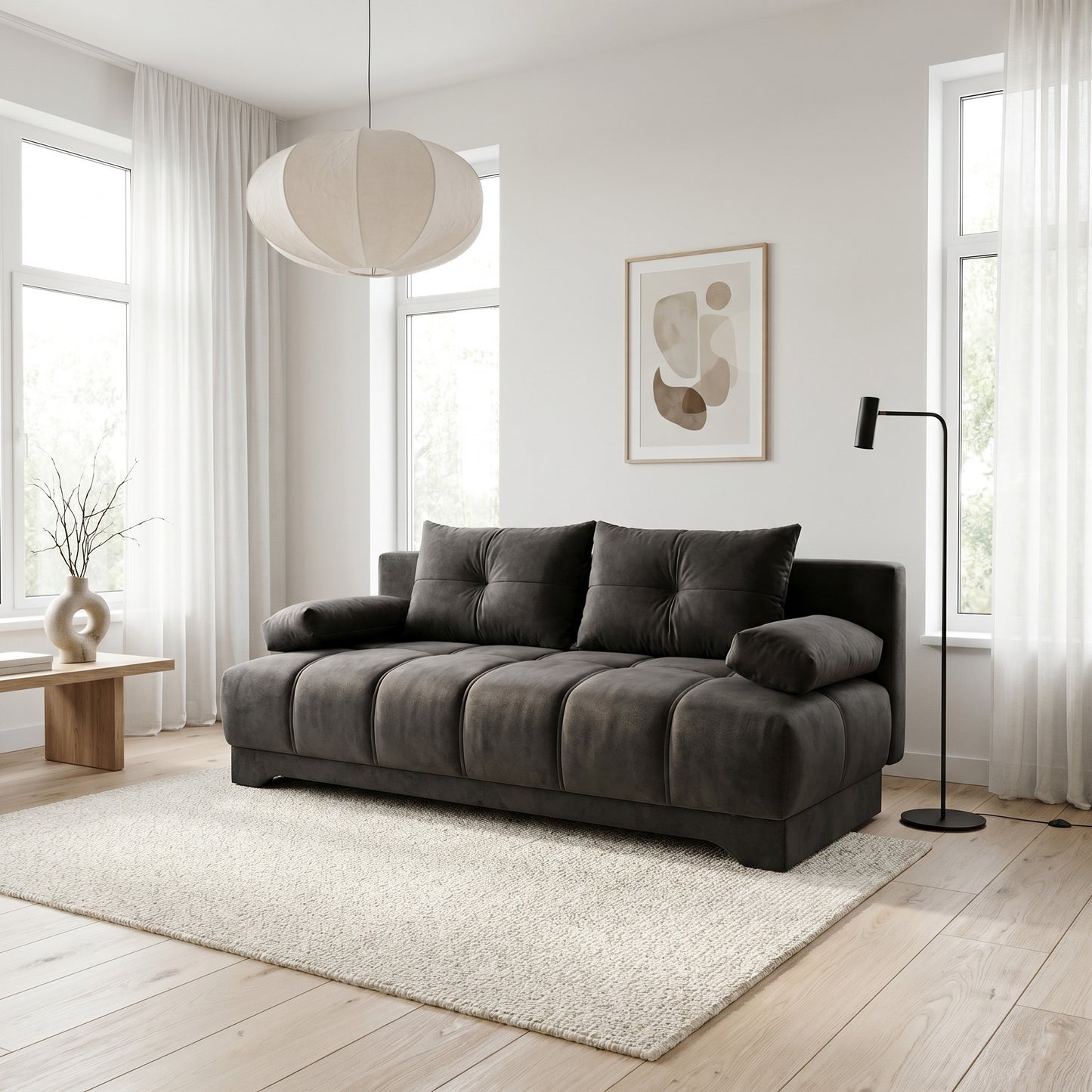 Canapea Extensibila Dali, 3 Locuri, Lada Depozitare, Gri Inchis, 210 Cm