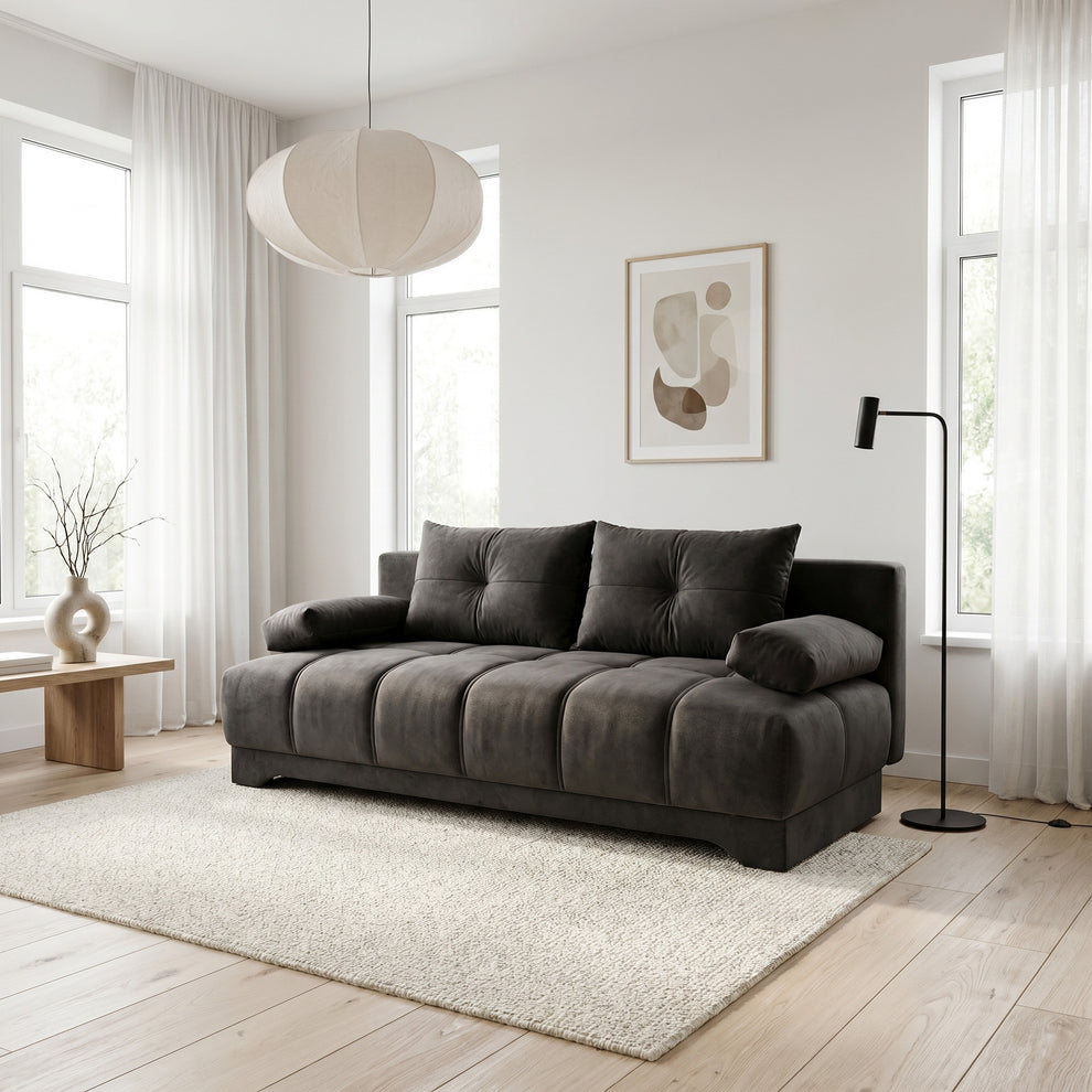 Canapea Extensibila Dali, 3 Locuri, Lada Depozitare, Gri Inchis, 210 Cm